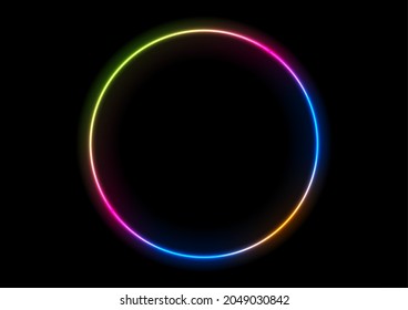 Mehrfarbiges Neon-Leuchtring abstraktes Design. Vektorhintergrund