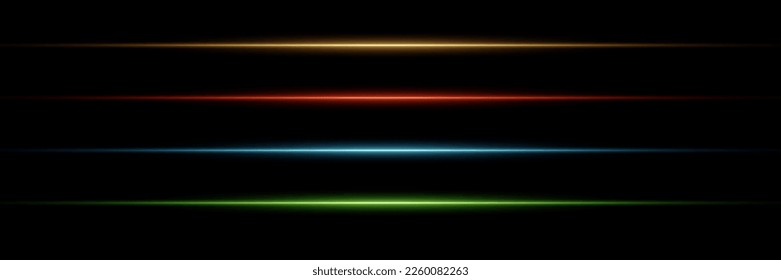 Rayos de neón multicolores, líneas, resplandor de luz, partículas de luz sobre un fondo transparente