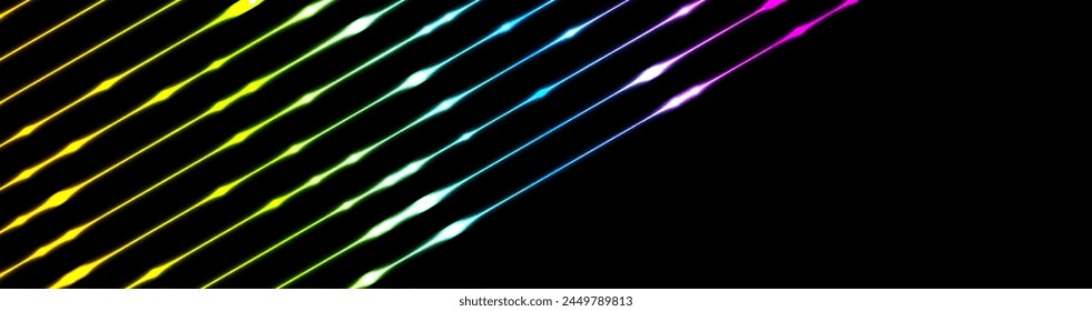 Multicolored neon shiny lines abstract retro tech background. Futuristic glowing vector banner design