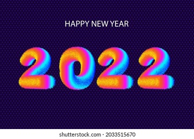 Multicolored neon vector wool number 2022 for the new year on a stylish background. Abstract design concept for poster or banner. Creative and decorative font decoration for congratulations 