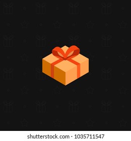 A multi-colored New Year's gift box with a ribbon on a black background. Presents for holidays. Vector illustration.