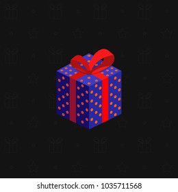 A multi-colored New Year's gift box with a ribbon on a black background. Presents for holidays. Vector illustration.