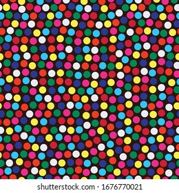 Multicolored nonpareil balls on repeat pattern. Great for nonpareils design, chocolate freckles and desserts wallpaper, backgrounds, pastries packaging, scrapbooking, and giftwrap projects.