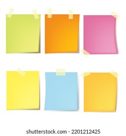 Multicolored note papers stuck with sticky tape.Blank templates for text.