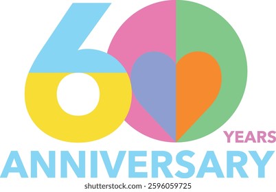 A multicolored number 60 for celebrating the anniversary on a white background. number 60 vector illustration.