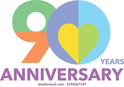 A multicolored number 90 for celebrating the anniversary on a white background. number 90 vector illustration.