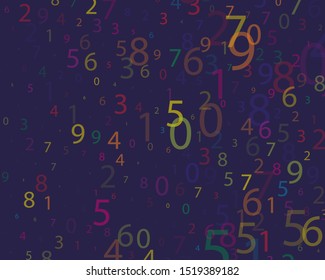 Multi-colored numbers from 0 to 9 of different sizes and transparency on a bright background. Matrix style. Vector illustration
