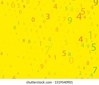 Multi-colored numbers from 0 to 9 of different sizes and transparency on a bright background. Matrix style. Vector illustration
