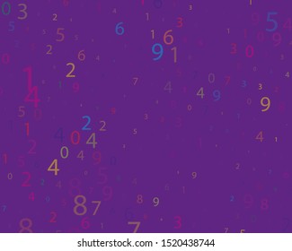 Multi-colored numbers from 0 to 9 of different sizes and transparency on a bright background. Matrix style. Vector illustration
