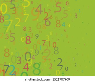 Multi-colored numbers from 0 to 9 of different sizes and transparency on a bright background. Matrix style. Vector illustration
