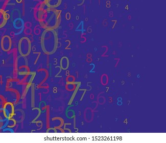 Multi-colored numbers from 0 to 9 of different sizes and transparency on a bright background. Matrix style. Vector illustration
