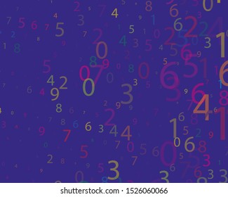 Multi-colored numbers from 0 to 9 of different sizes and transparency on a bright background. Matrix style. Vector illustration
