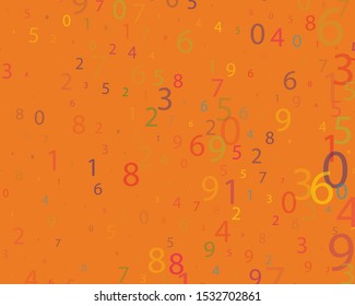 Multi-colored numbers from 0 to 9 of different sizes and transparency on a bright background. Matrix style. Vector illustration
