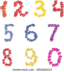 Multi-colored numbers from zero to nine
