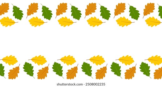 Marco de hojas de roble multicolor con espacio en blanco para texto. Fondo de otoño. Diseño de Anuncio, volante, tela, embalaje. Gráficos de Vector 