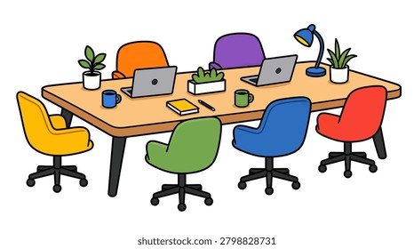 Multicolored office chairs on wheels