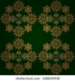 Multicolored on green background. Delicate intricate decorated for wedding ceremonies, anniversary, party, events. Vector damask lace doodle ornament.