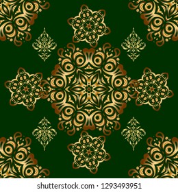 Multicolored on green background. Vector damask lace doodle ornament. Delicate intricate decorated for wedding ceremonies, anniversary, party, events.