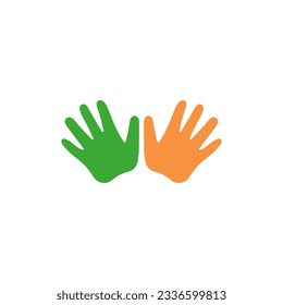 Multicolored open empty human palms with fingers splayed and spread wide. Colored vector.