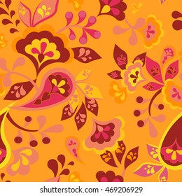 multicolored orange floral paisley seamless pattern