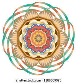 Multicolored oriental vintage pattern with arabesques floral elements, mandala