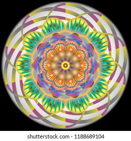 Multicolored oriental vintage pattern with arabesques floral elements, mandala