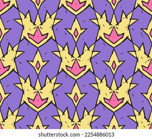 Multicolored ornament with abstract geometric shapes in trendy 80s-90s colors. Vector flat seamless pattern