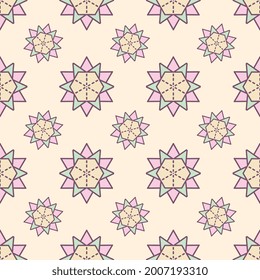 multicolored ornamental object seamless repeat pattern, repeat pattern for packaging, textile, wallpaper, curtains, gift wrapper, web background, and more. patterns added to the swatch panel.