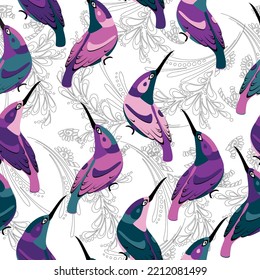 Multicolored owls - vector seamless pattern. Loop pattern for fabric, textile, wallpaper, posters, gift wrapping paper, napkins, tablecloths. Print jungle seamless vector pattern