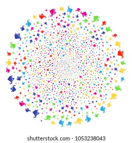 Multicolored Paint Bucket exploding sphere. Vector globula fireworks created from scatter paint bucket symbols. Psychedelic Vector illustration.