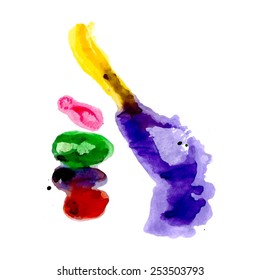 Multicolored paint print of human hand with thumb up