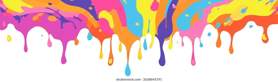 Multicolored paint splashes flow down, design for painting