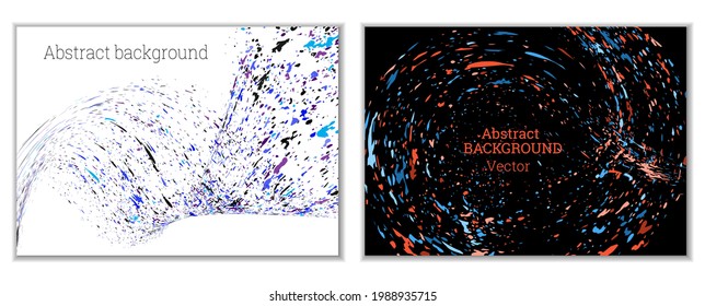 Multicolored paint splashes, smears, dust particles and debris are carried by the wind. A set of two templates. Design template for the design of banners, posters, booklets, covers, magazines. EPS 10