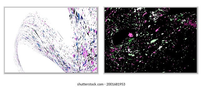 Multicolored paint splashes, smears, dust particles and debris are carried by the wind. A set of two templates. Design template for the design of banners, posters, booklets, covers, magazines. EPS 10