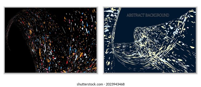 Multicolored paint splashes, smears, dust particles and debris are carried by the wind. A set of two templates. Design template for the design of banners, posters, booklets, covers, magazines. EPS 10