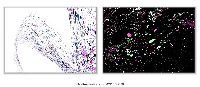 Multicolored paint splashes, smears, dust particles and debris are carried by the wind. A set of two templates. Design template for the design of banners, posters, booklets, covers, magazines. EPS 10