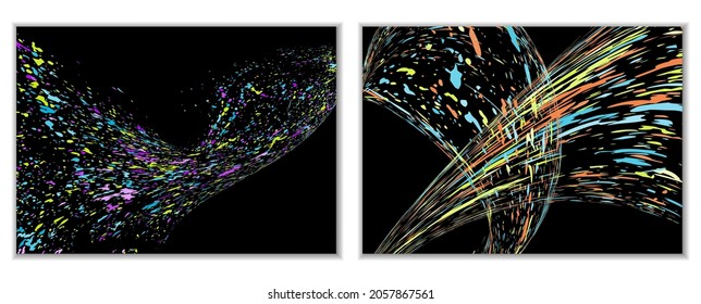Multicolored paint splashes, smears, dust particles and debris are carried by the wind. A set of two templates. Design template for the design of banners, posters, booklets, covers, magazines. EPS 10
