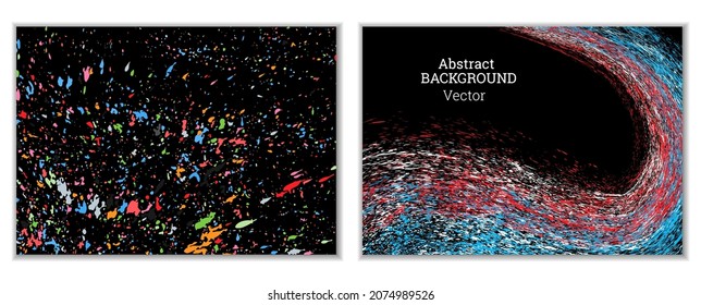 Multicolored paint splashes, smears, dust particles and debris are carried by the wind. A set of two templates. Design template for the design of banners, posters, booklets, covers, magazines. EPS 10
