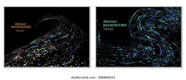 Multicolored paint splashes, smears, dust particles and debris are carried by the wind. A set of two templates. Design template for the design of banners, posters, booklets, covers, magazines. EPS 10
