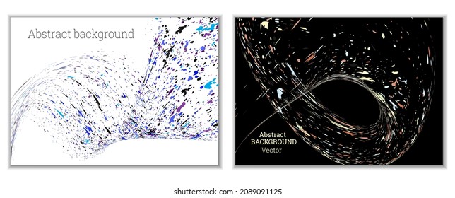 Multicolored paint splashes, smears, dust particles and debris are carried by the wind. A set of two templates. Design template for the design of banners, posters, booklets, covers, magazines. EPS 10
