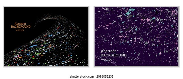 Multicolored paint splashes, smears, dust particles and debris are carried by the wind. A set of two templates. Design template for the design of banners, posters, booklets, covers, magazines. EPS 10