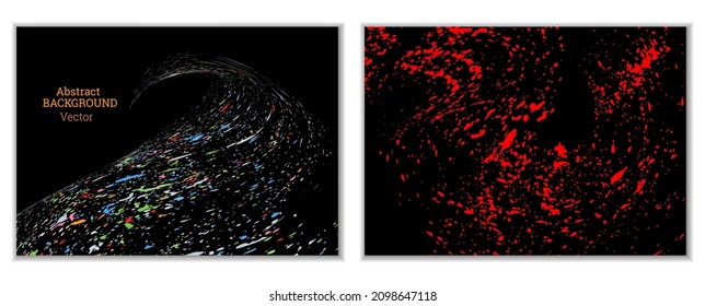 Multicolored paint splashes, smears, dust particles and debris are carried by the wind. A set of two templates. Design template for the design of banners, posters, booklets, covers, magazines. EPS 10