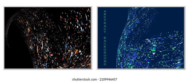 Multicolored paint splashes, smears, dust particles and debris are carried by the wind. A set of two templates. Design template for the design of banners, posters, booklets, covers, magazines. EPS 10
