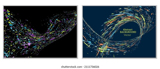 Multicolored paint splashes, smears, dust particles and debris are carried by the wind. A set of two templates. Design template for the design of banners, posters, booklets, covers, magazines. EPS 10