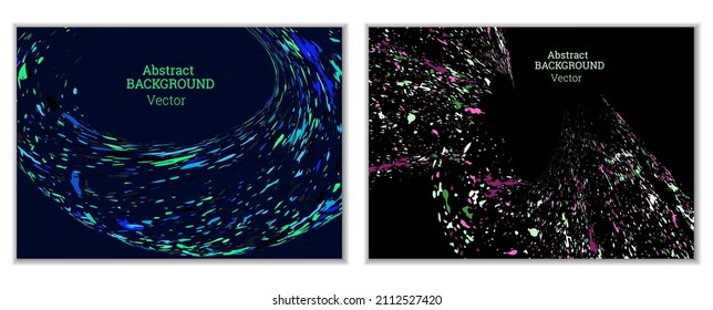 Multicolored paint splashes, smears, dust particles and debris are carried by the wind. A set of two templates. Design template for the design of banners, posters, booklets, covers, magazines. EPS 10