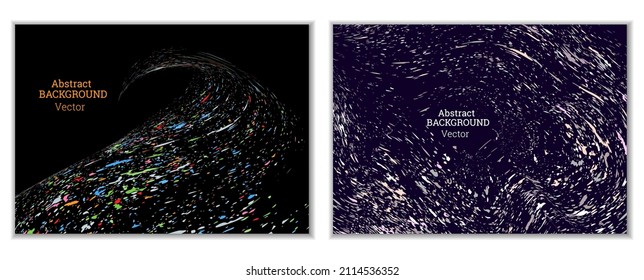 Multicolored paint splashes, smears, dust particles and debris are carried by the wind. A set of two templates. Design template for the design of banners, posters, booklets, covers, magazines. EPS 10