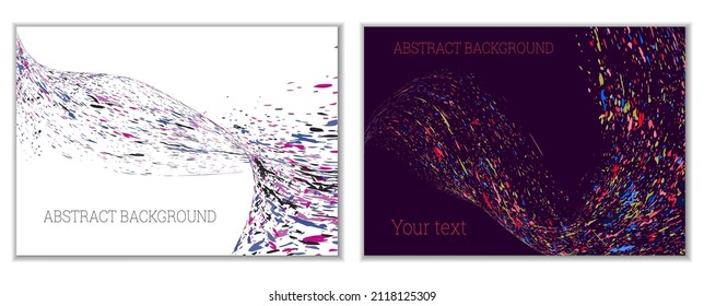 Multicolored paint splashes, smears, dust particles and debris are carried by the wind. A set of two templates. Design template for the design of banners, posters, booklets, covers, magazines. EPS 10