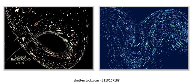 Multicolored paint splashes, smears, dust particles and debris are carried by the wind. A set of two templates. Design template for the design of banners, posters, booklets, covers, magazines. EPS 10