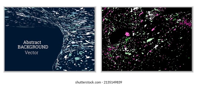 Multicolored paint splashes, smears, dust particles and debris are carried by the wind. A set of two templates. Design template for the design of banners, posters, booklets, covers, magazines. EPS 10