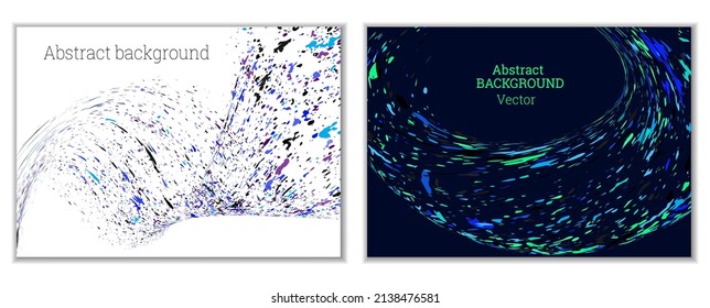 Multicolored paint splashes, smears, dust particles and debris are carried by the wind. A set of two templates. Design template for the design of banners, posters, booklets, covers, magazines. EPS 10